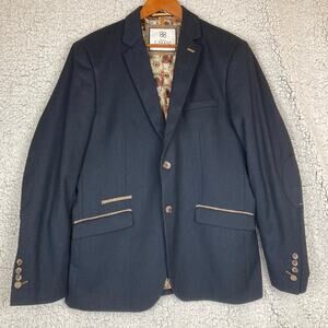 House of Cavani Blazer Men UK 42R Navy Blue Gold Elbow Patch Compass Lined Euro